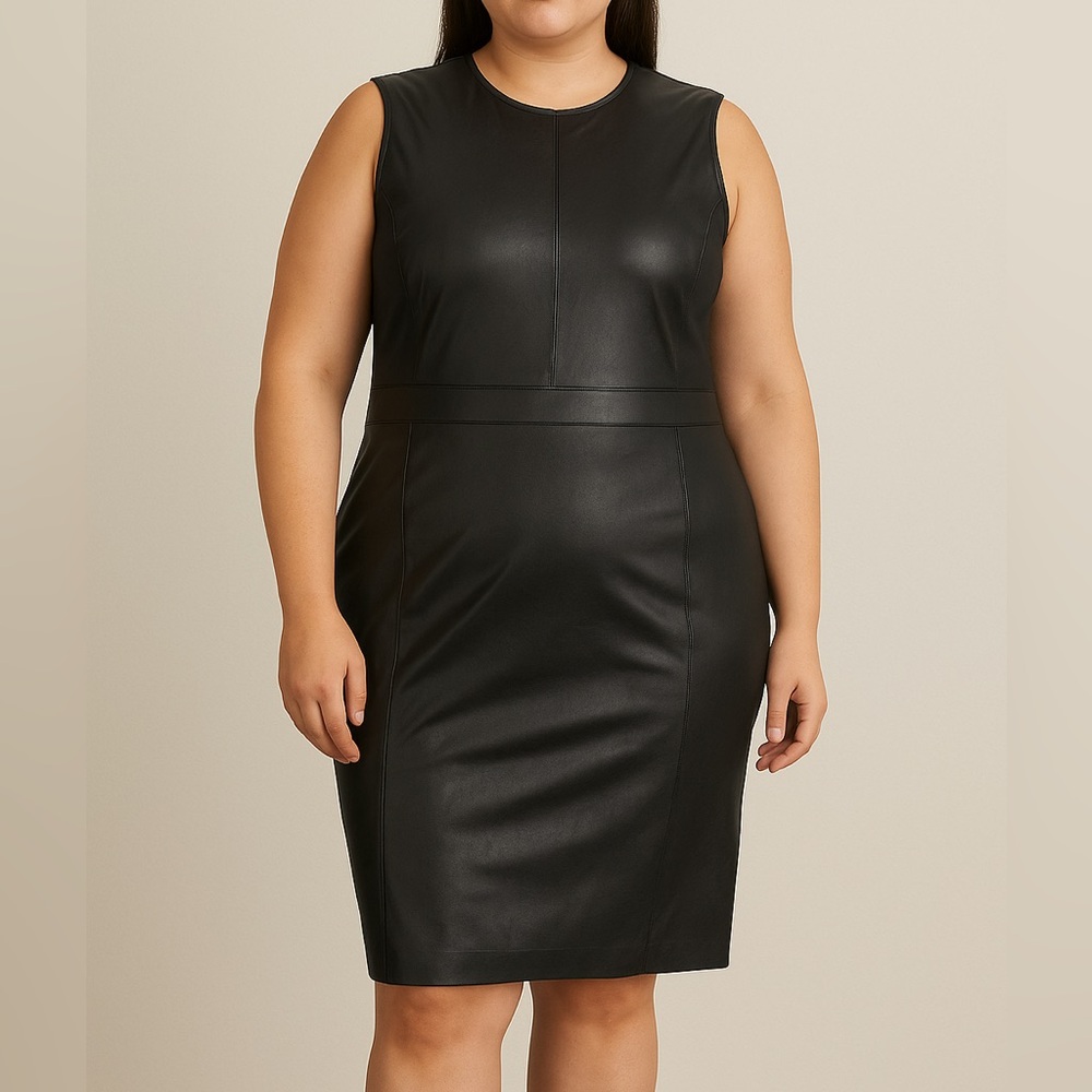 Spanx Black Faux Leather Sheath Dress